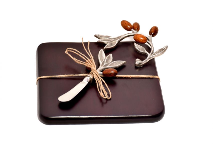 olive cheese board  with cheese knife